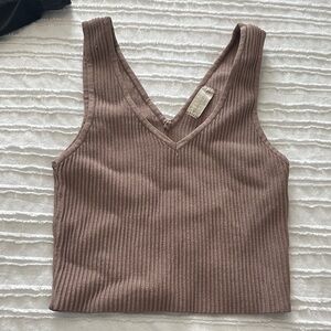 Altar'd State Ribbed V-Neck Tank Top - Tan